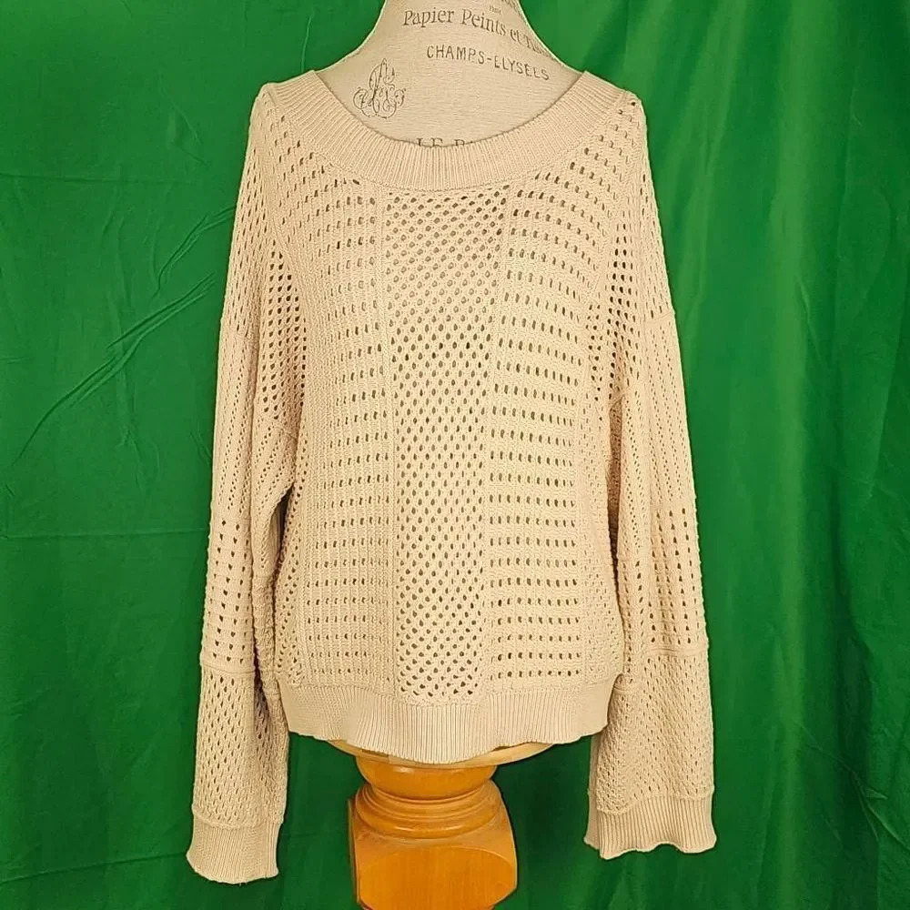 Moth‎ Anthropologie Womens Cream Crochet Wide Sleeve Sweater Small